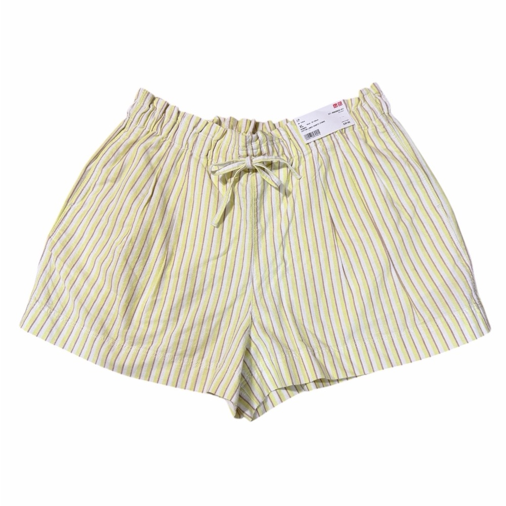 Uniqlo Yellow and White Striped High Waist Drawstring Shorts